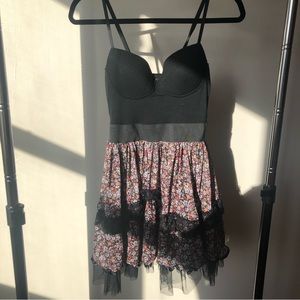 Black and floral bustier fit and flare babydoll dress